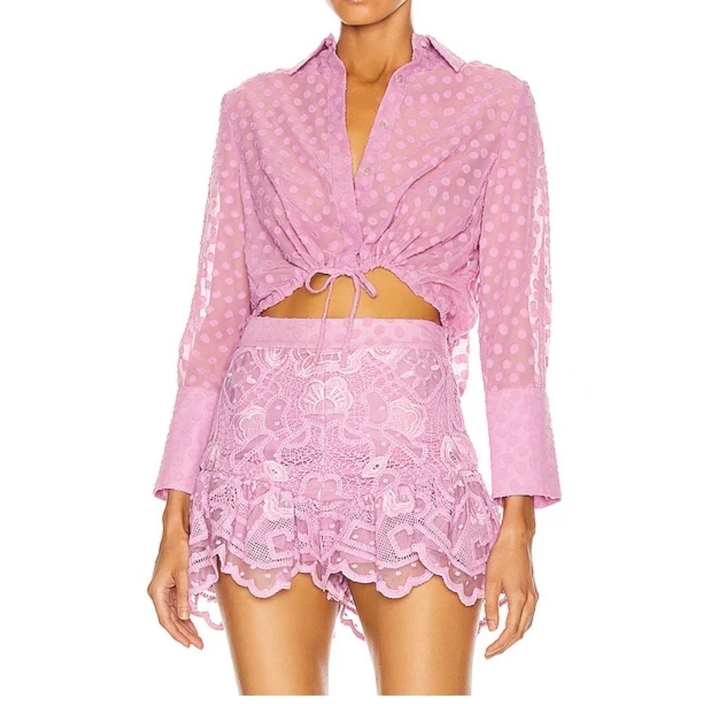 Alexis Kaja Cropped Blouse Top PINK sheer